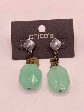 Chicos Mint Green Drop Earrings Silver-Tone & Brass Accents Geometric Design -8B